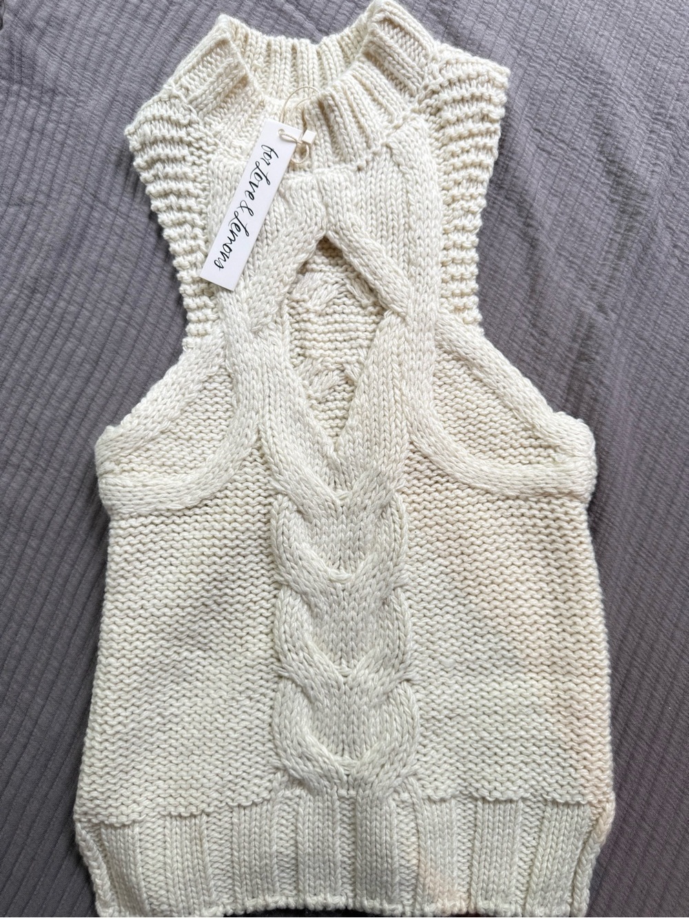 For Love And Lemons Cream Cable Knit Sleeveless Sweater Vest